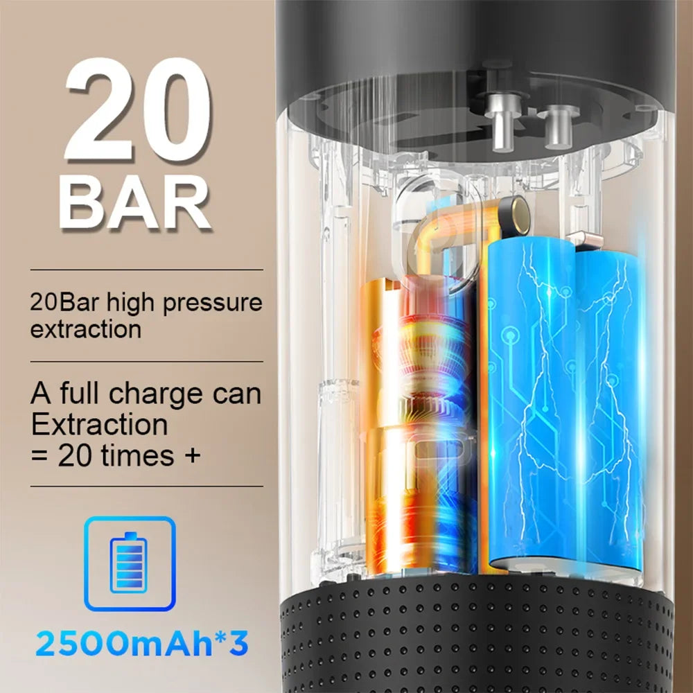 20 bar high pressure extraction portable coffee maker that heats water