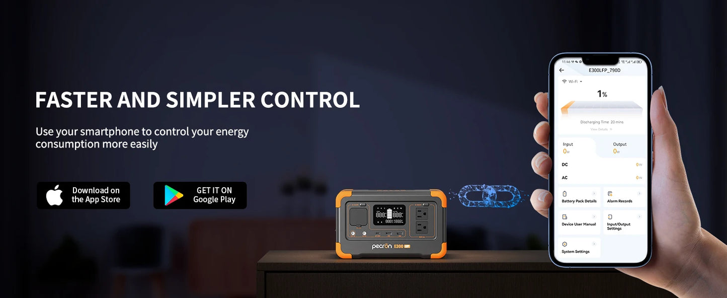 Pecron E300LFP Portable Power Station 600W 288Wh LiFePO4 Battery Solar Generator Power Bank Fast Charging for Home , RV, Camping
