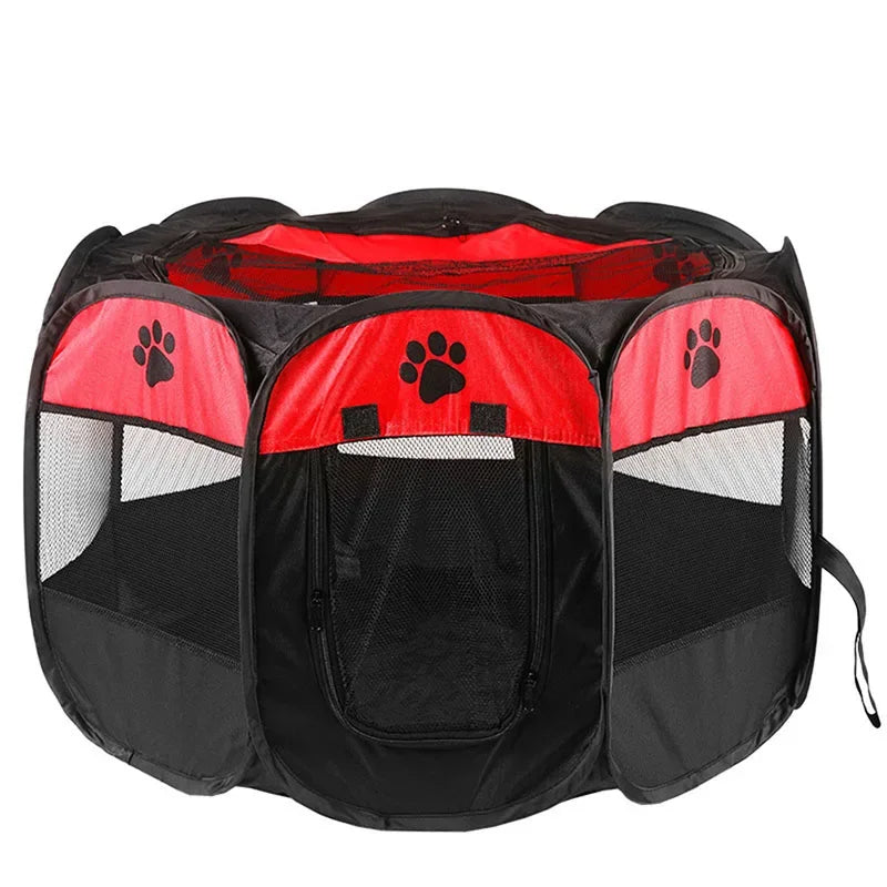 Black and red pet playpen