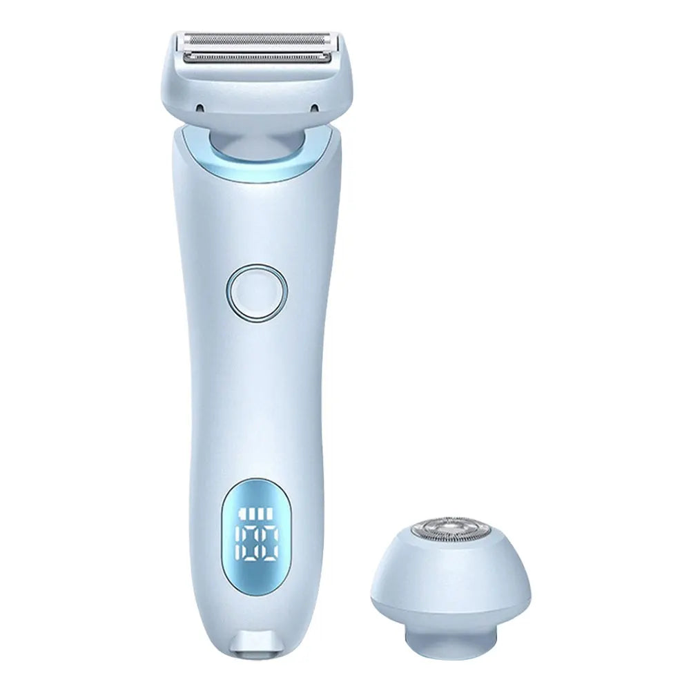 Blue electric shaver with a separate attachment