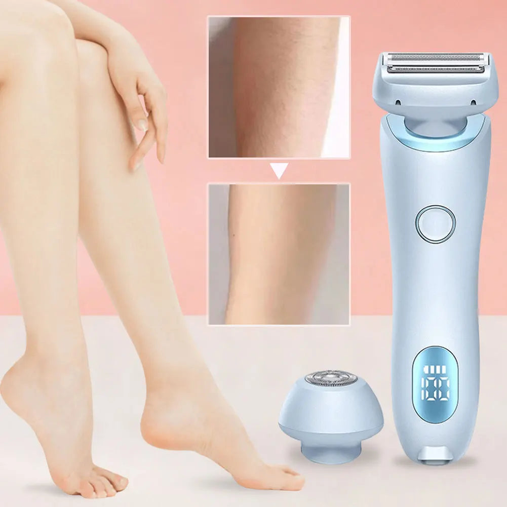 Close-up of legs being shaved by electric razor