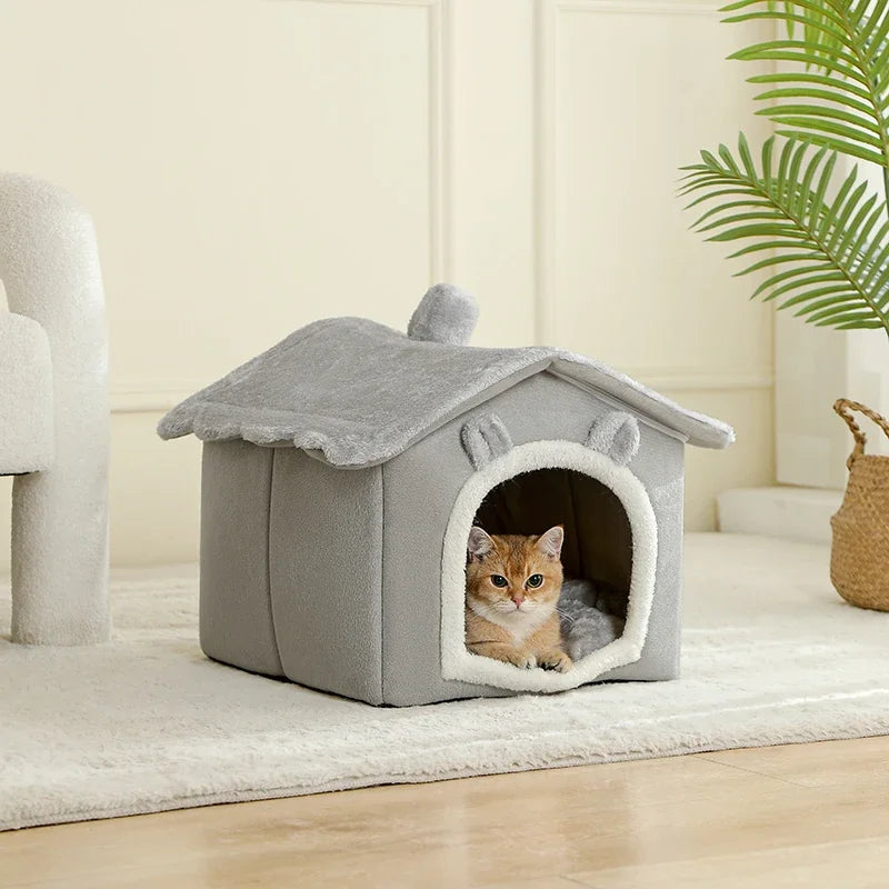 Compact foldable pet house for cats