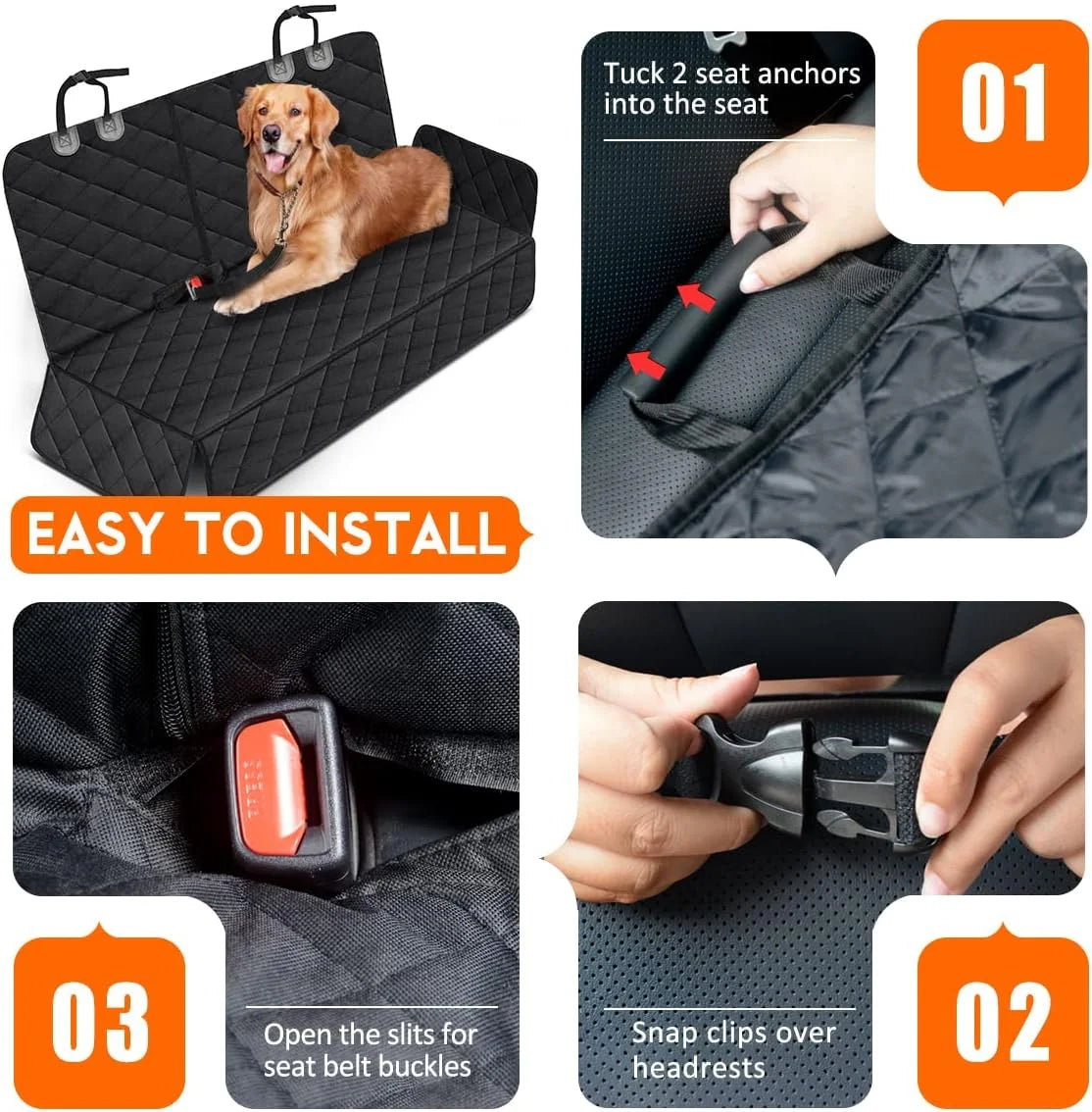 Dog car seat cover with installation instructions