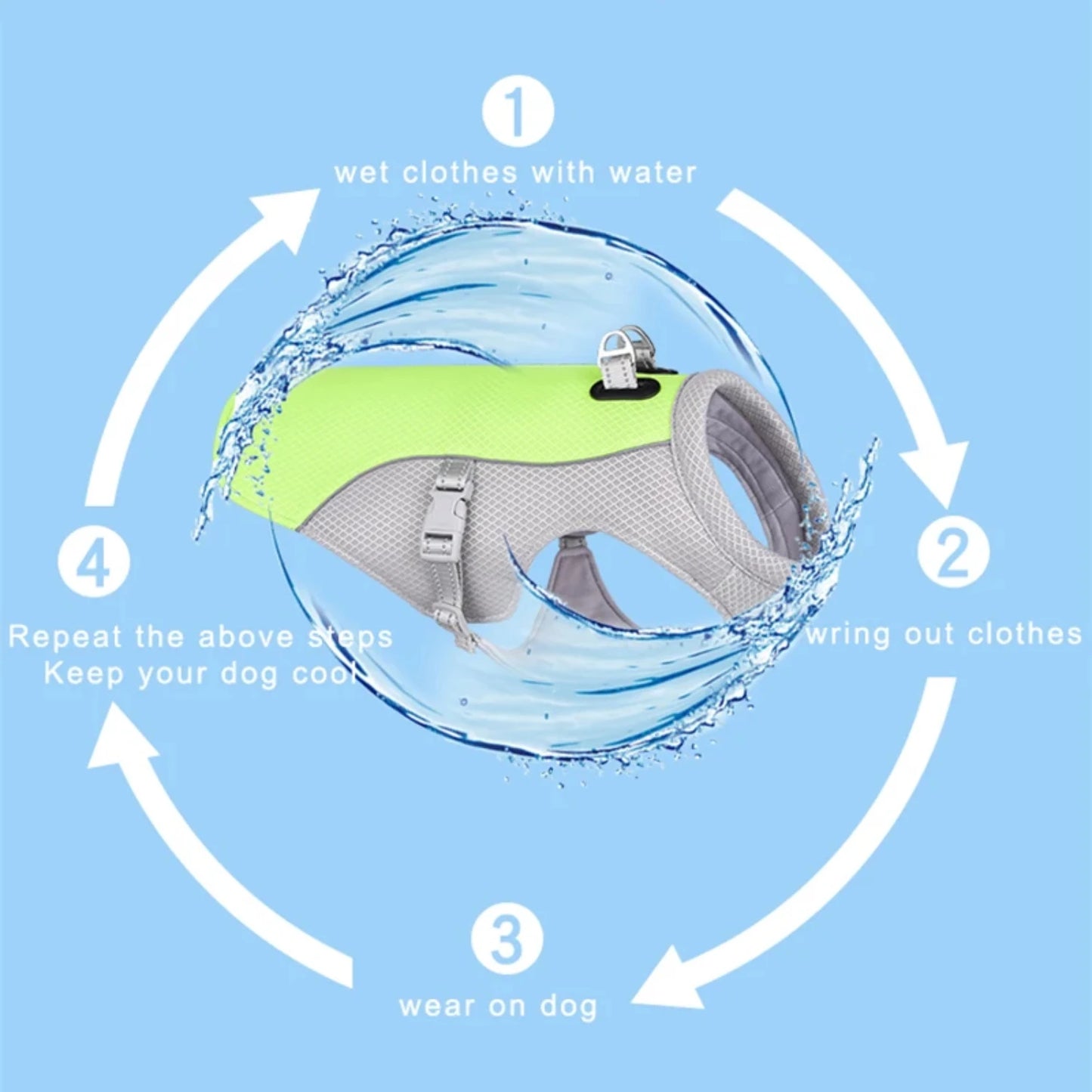 Dog cooling vest with washing instructions