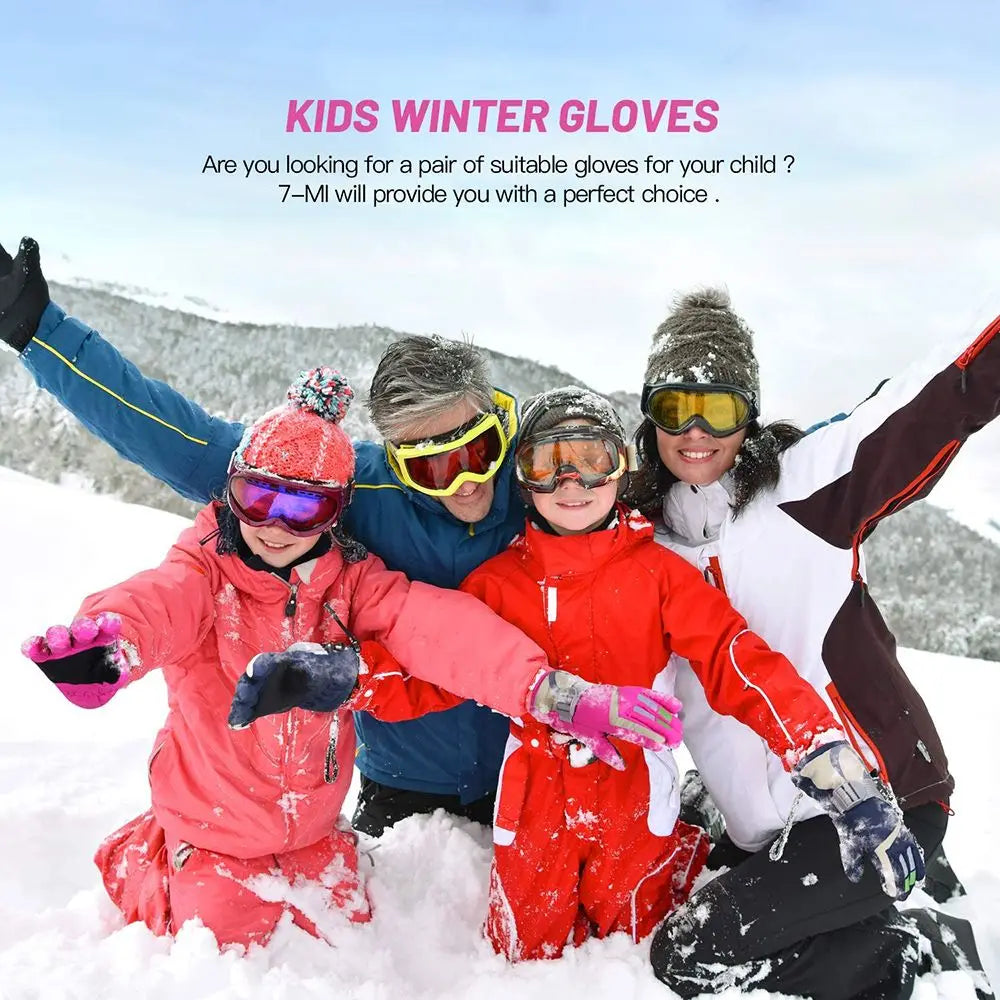 Winter Kids Snowboard Ski Gloves Nylon Non-slip Children Boys Girls Waterproof Cycling Thermal Fleece Warm Snow Gloves