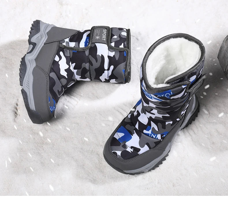 Baasploa Children Snow Boots Winter Plush Warm Ankle Boots For Boys Girls New Fashion Waterproof Cotton Shoes Non-Slip Outdoor