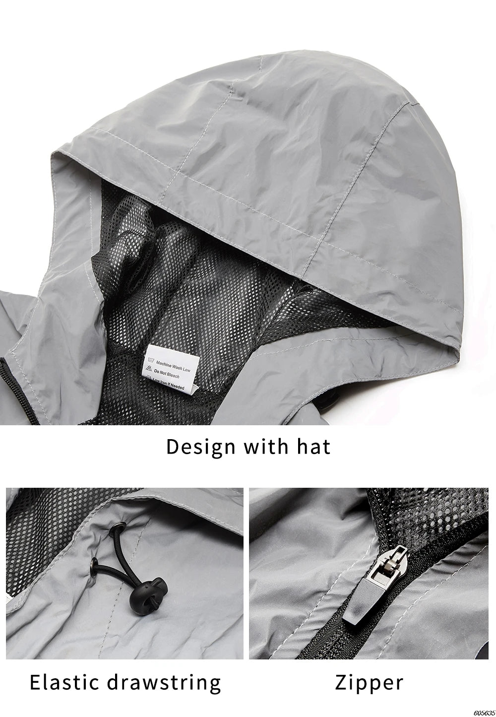 WOSAWE Men's Fully Reflective Jacket Outdoor Lightweight Windbreaker MTB Bike Hooded Rain Jacket Running Fishing Cycling Coat