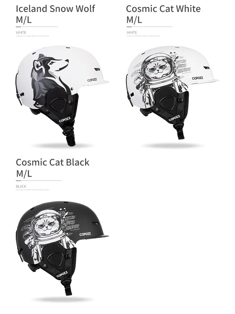 COPOZZ New Ski helmet Cartoons Half-covered Anti-impact Safety Helmet Cycling Ski Snowboard Sports Helmet For Adult and Kids