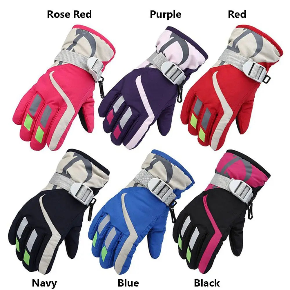 Winter Kids Snowboard Ski Gloves Nylon Non-slip Children Boys Girls Waterproof Cycling Thermal Fleece Warm Snow Gloves