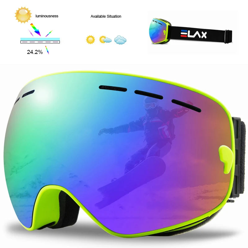 ELAX BRAND NEW Double Layers Anti-Fog Ski Goggles Snow Snowboard Glasses Snowmobile Eyewear Outdoor Sport Googles