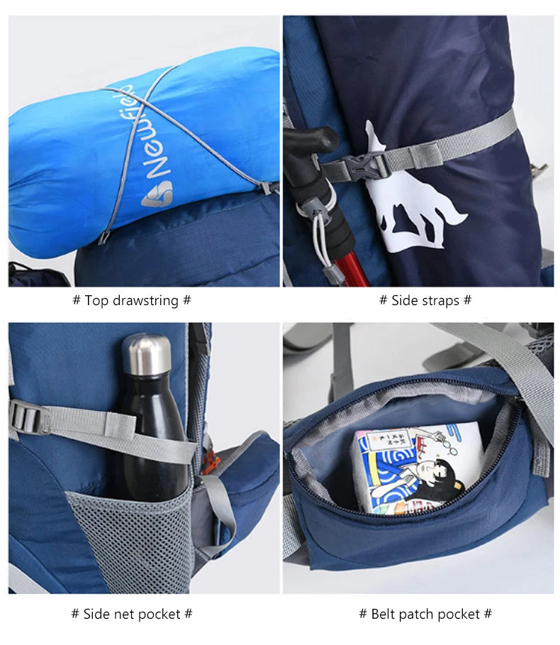 Men's 60L Large Hiking Mountaineering Backpack Climbing Hiking Backpack Camping Backpack Sport Outdoor Rucksack Bag XA108Y
