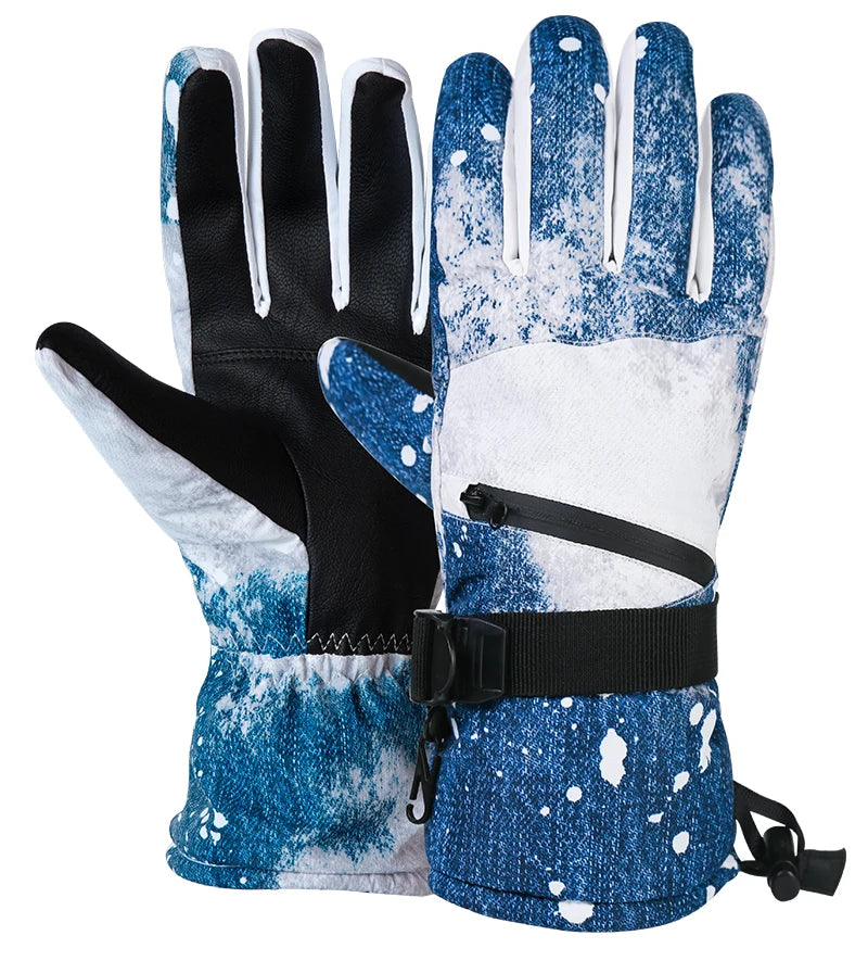 Winter Snowboard Ski Gloves PU Leather Non-slip Touch Screen Waterproof Motorcycle Cycling Fleece Warm Snow Gloves Unisex