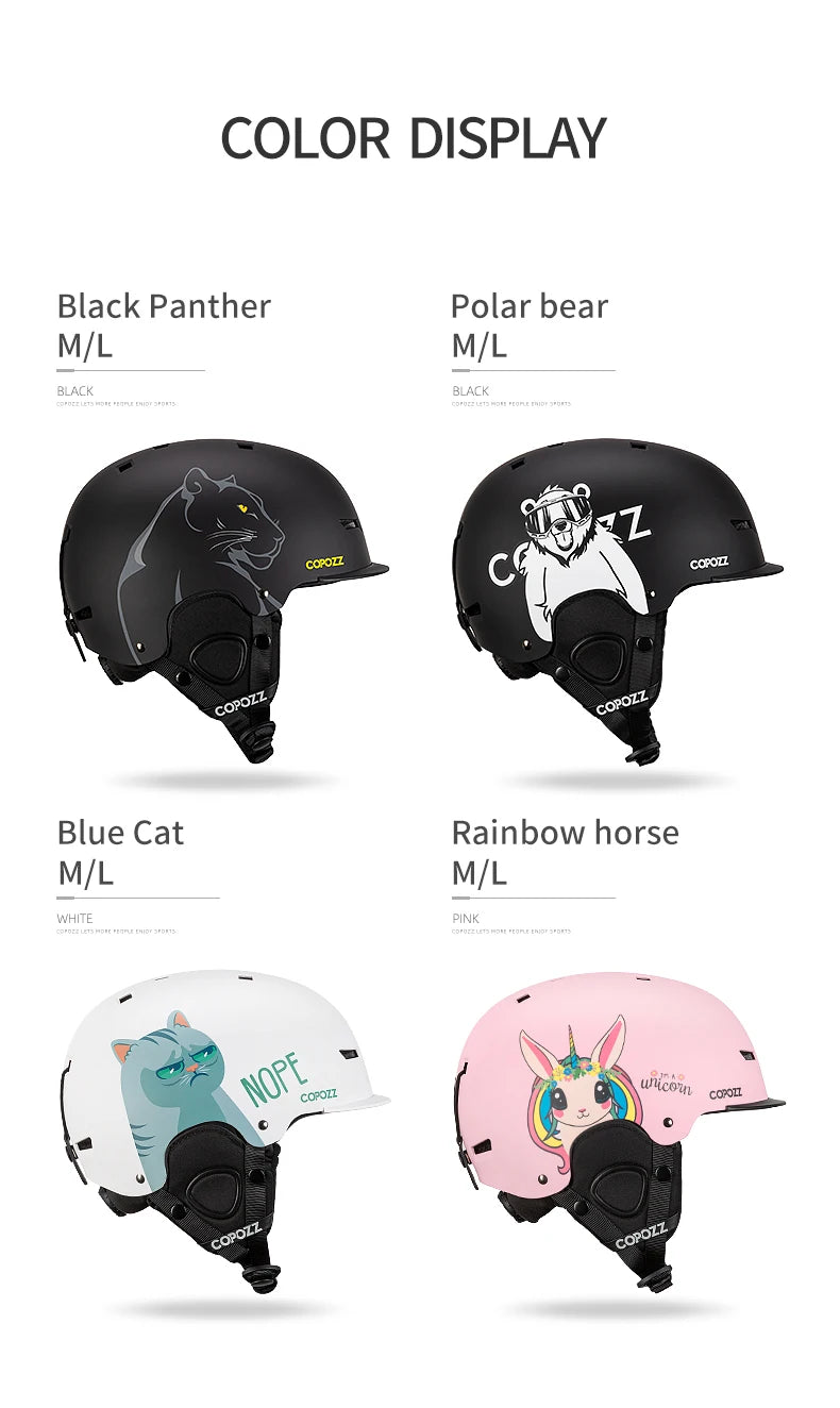 COPOZZ New Ski helmet Cartoons Half-covered Anti-impact Safety Helmet Cycling Ski Snowboard Sports Helmet For Adult and Kids