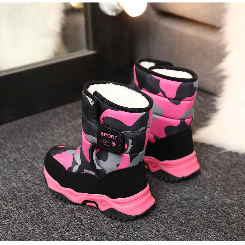 Baasploa Children Snow Boots Winter Plush Warm Ankle Boots For Boys Girls New Fashion Waterproof Cotton Shoes Non-Slip Outdoor
