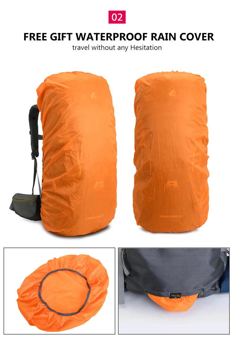 Men's 60L Large Hiking Mountaineering Backpack Climbing Hiking Backpack Camping Backpack Sport Outdoor Rucksack Bag XA108Y