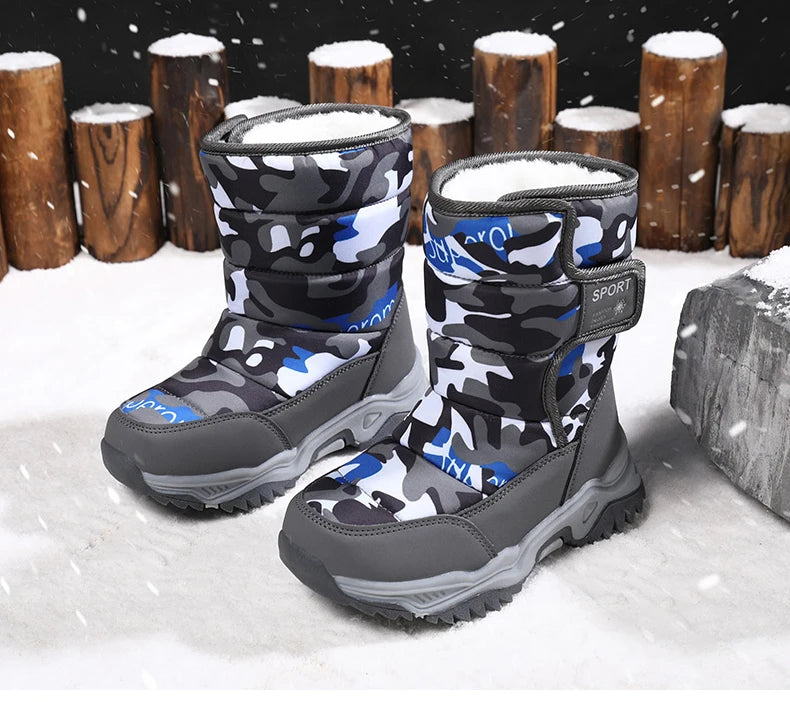 Baasploa Children Snow Boots Winter Plush Warm Ankle Boots For Boys Girls New Fashion Waterproof Cotton Shoes Non-Slip Outdoor