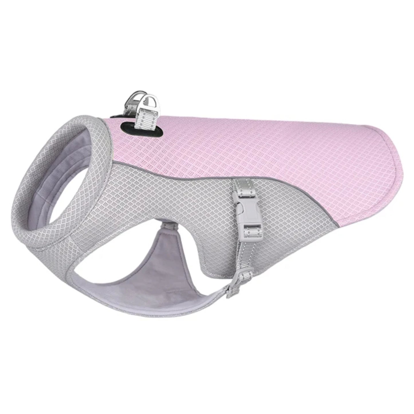 Pink and gray dog harness