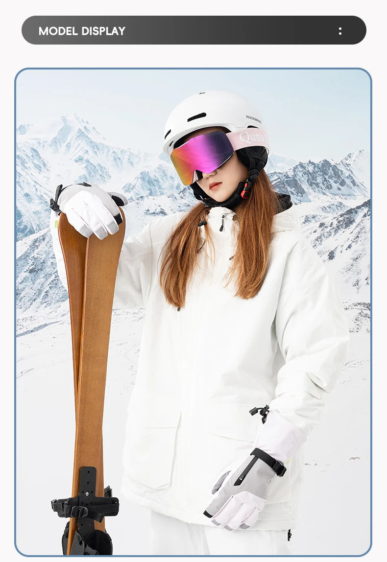 Qunature Ski Gloves Touchscreen Waterproof Keep Warm Ski Gloves Extended Wrist Palm anti-slip PU Snowboard Gloves Windproof