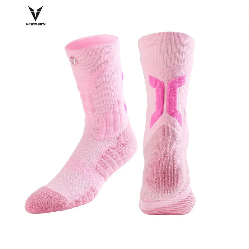 Veidoorn High Quality Sport Socks for Men Mid Calf Length Running Basketball Socks Thicken Non Slip Camping Cycling Stocking