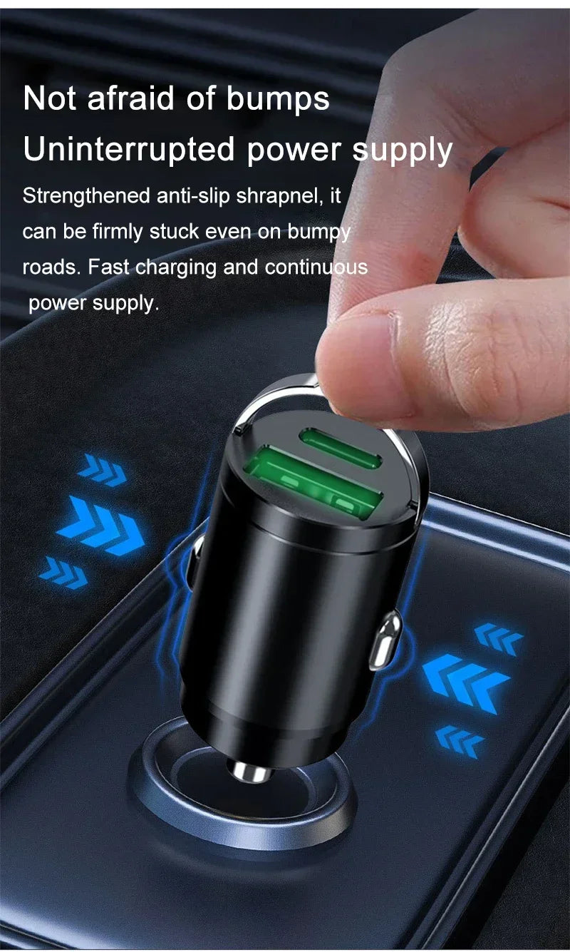200W Mini Pull Ring Car Charger Dual USB Fast Chargingfor iPhone Huawei Xiaomi Samsung QC 3.0 Phone convenient Charger Adapter
