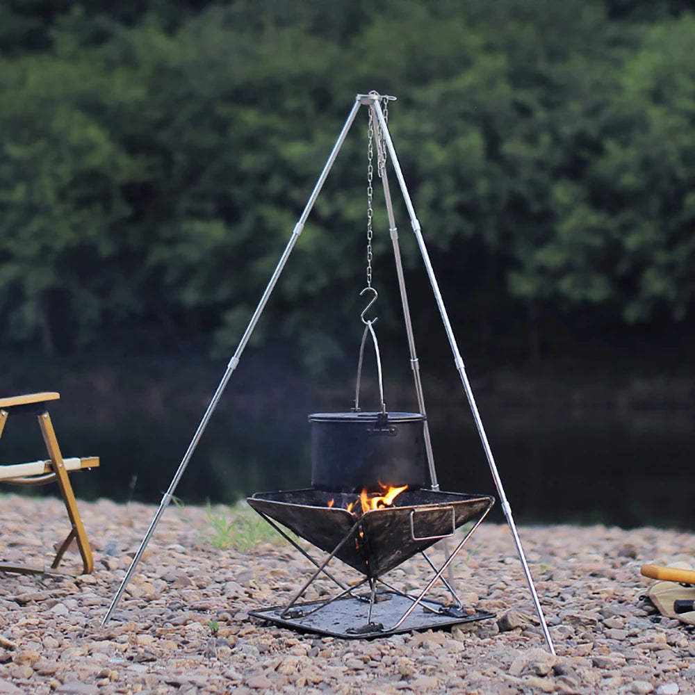 Camping Campfire Tripod for Hanging Pot Outdoor Cookware Picnic Cooking Pot Grill Rack Barbecue Support Aluminum Alloy Tripod
