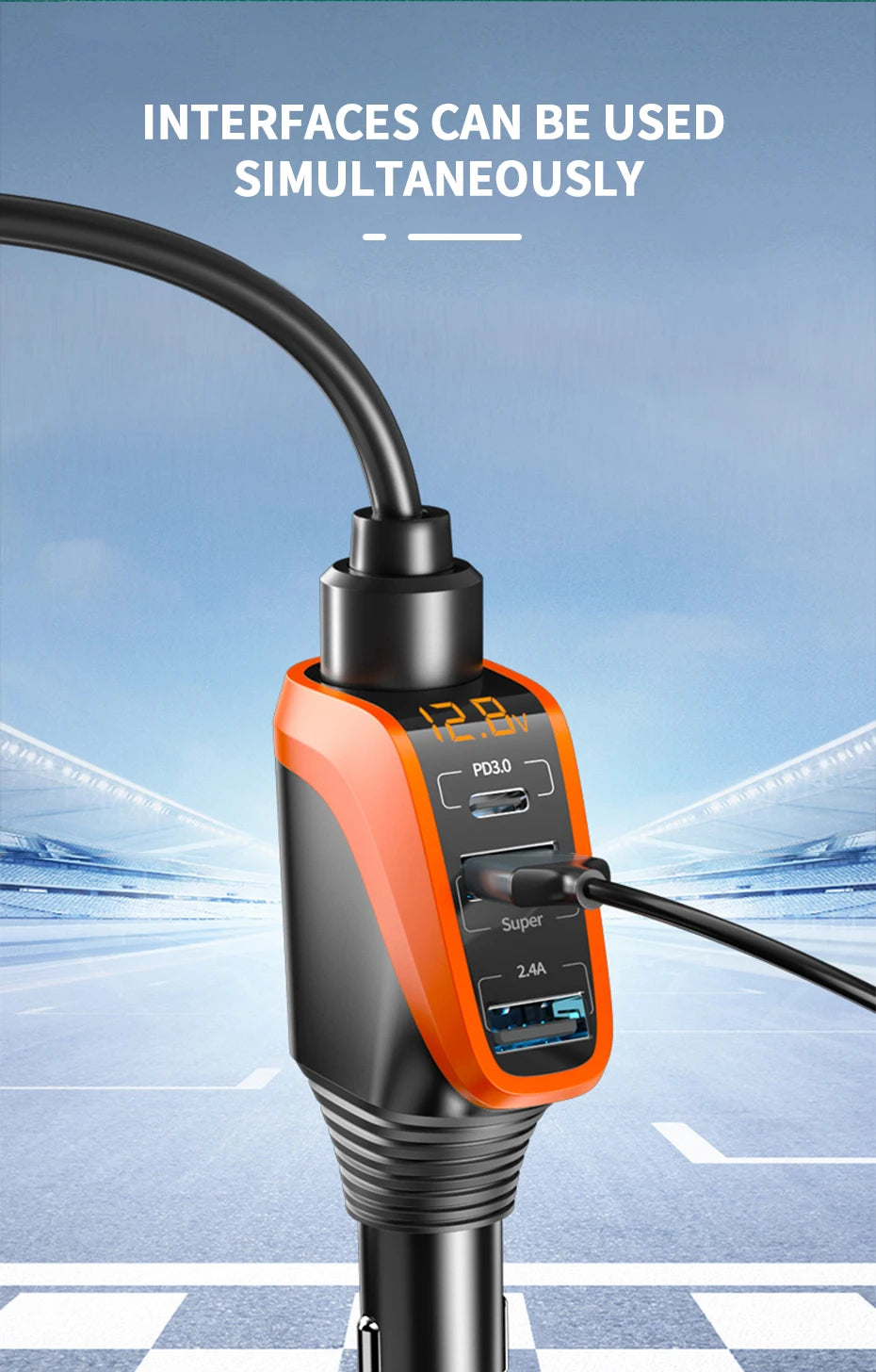 66W Quick Charge Car Cigarette Lighter Charger QC3.0/PD Port Phone Charger Socket DC 12V/24V Universal USB Type Power Adapter