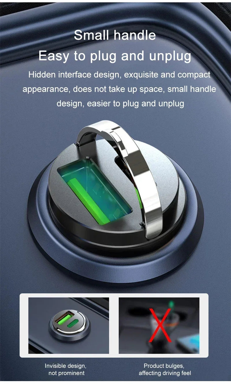200W Mini Pull Ring Car Charger Dual USB Fast Chargingfor iPhone Huawei Xiaomi Samsung QC 3.0 Phone convenient Charger Adapter