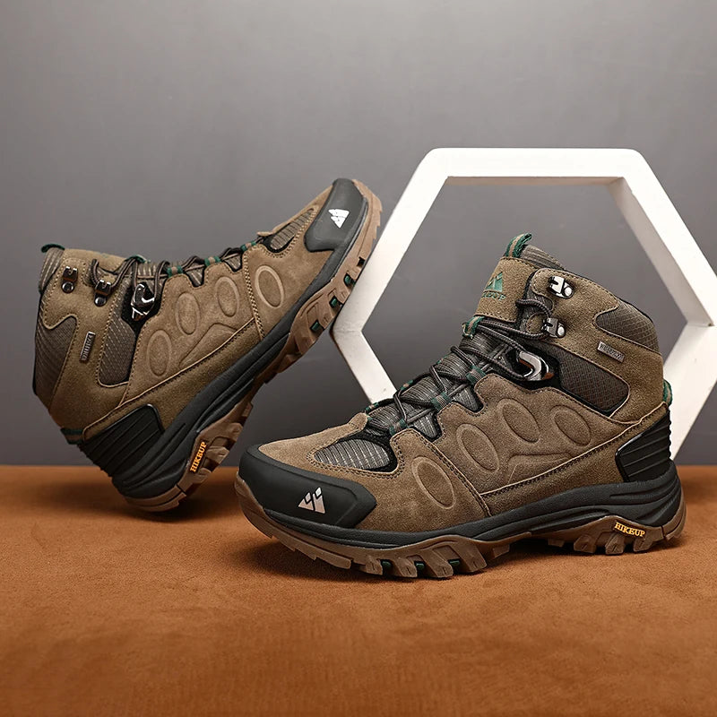HIKEUP High-Top Men Hiking Boot Winter Outdoor Shoes Lace-Up Non-slip Sports Casual Trekking Boots Man Suede Warm Shoes