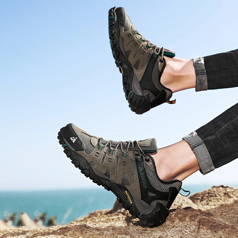 Men's Hiking Shoes HIKEUP - Suede Leather Waterproof Trekking Boots Tactical Outdoor Sneakers