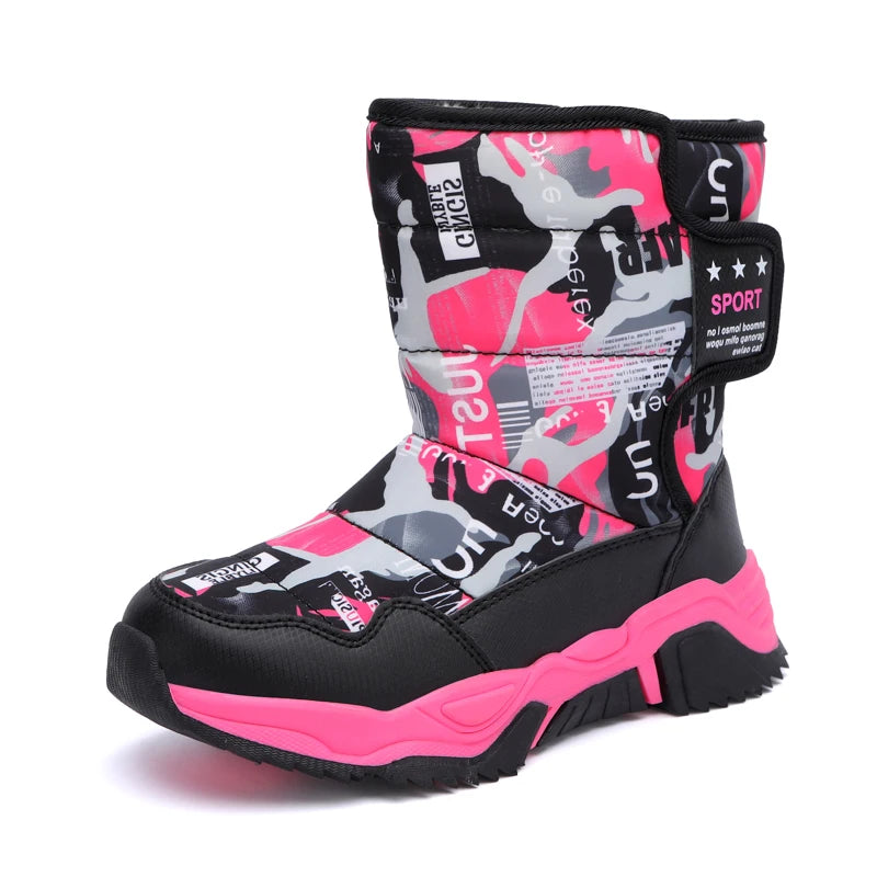 New Cute Winter Girl's Nonslip Snow Boots Kids Mountaineering Skiing Warm Felt Boots School Outdoor Activities Eur Size 31-39