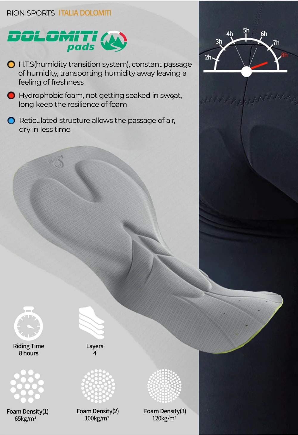 RION Cycling Bib Shorts Men Mountain Bike MTB Padded Tights Bicycle Clothes Pro Male Bibs Dolomiti 8H Long Distance Road Riding
