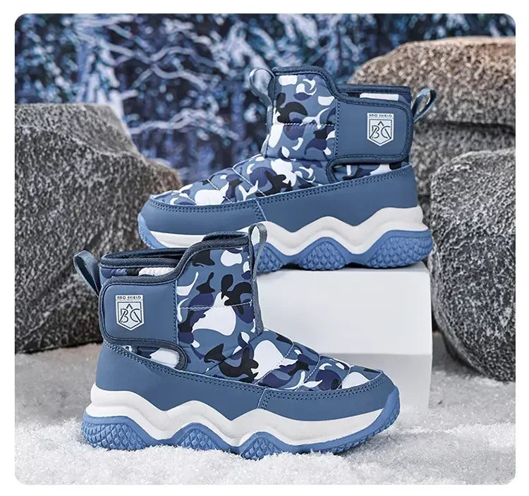 Winter Children Snow Warm Boots Fur Shoes Boys Sneaker Rubber Hiking Shoe Fashion Children Shoes Waterproof Leather Boots Kids