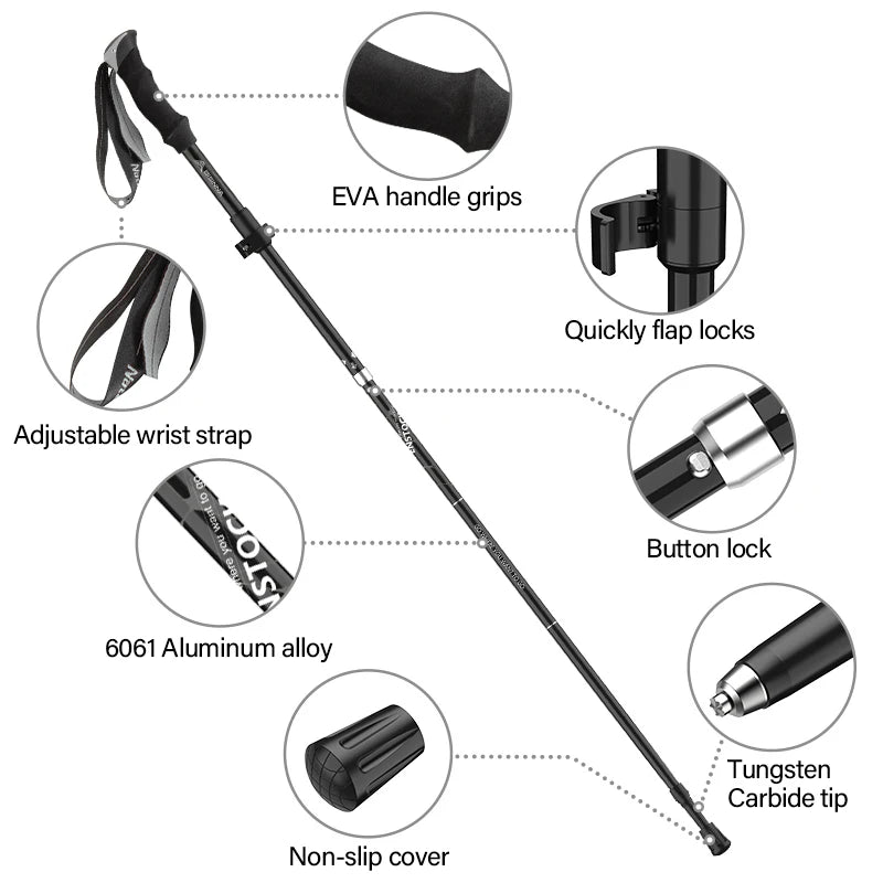 BSWOLF 2Pcs Ultralight Trekking Poles Walking Sticks Hiking Canes Folding Aluminum Walking Pole Nodic Walking Sticks
