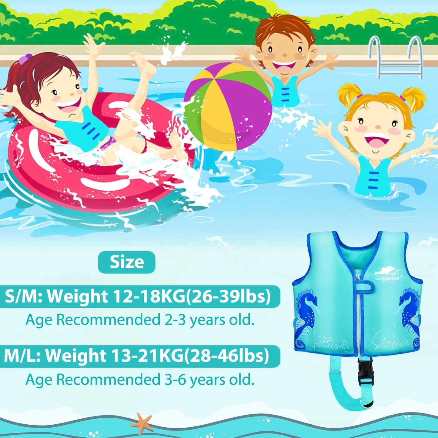 Neoprene Children's Life Jacket Wakeboard Jet Surf Surfing Buoyancy Aid Safe Buckle Jackets for Surfing Swimming Sailing Rafting