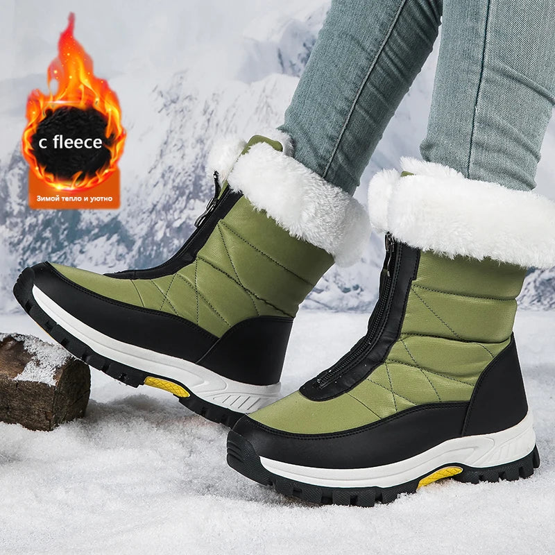 2025 Winter Hiking Shoes Women Boots Handmade High-top Plush Snow Shoes Outdoor Non-slip Hiking Plush Keep Warm Boots