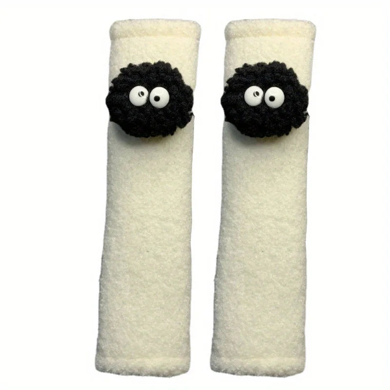 2pcs Black Spirit Pad Car Seat Belt Small Interior Decoration Protection Cartoon Creative Insurance Cover Car Accessories