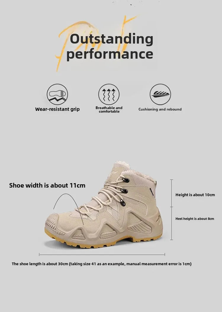 Cross-Border Autumn/Winter High-Top Men's Outdoor Non-Slip Climbing Boots Plus Size Thickened Warm Cotton Shoes Fleece-Lined