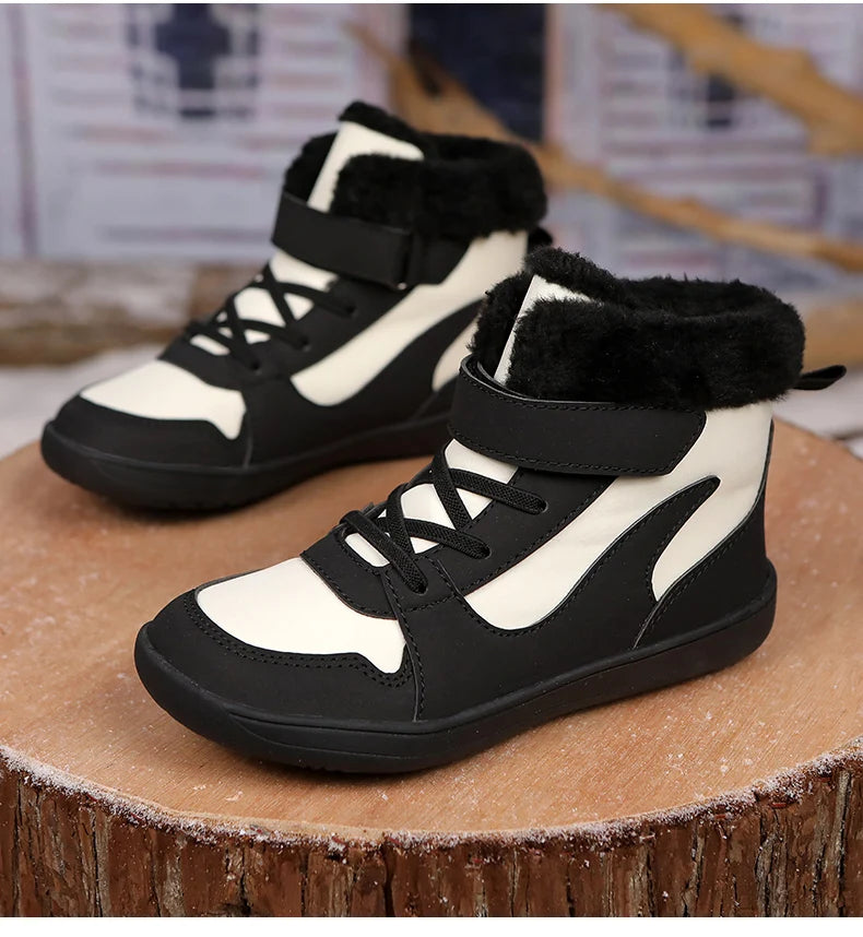 Winter Kids Wide Toe Barefoot Snow Boots Outdoor Waterproof Anti-slip Hiking Shoes Thickened Warm Plush Boots Comfortable