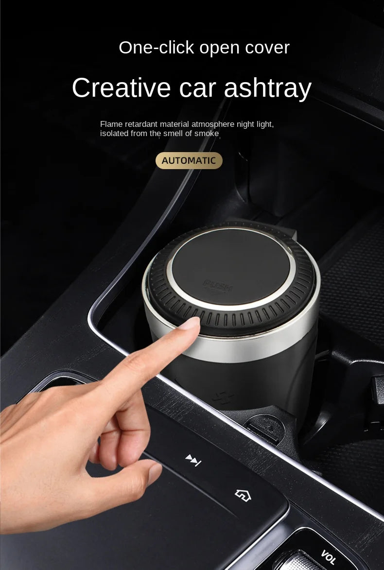 One Click Opening of Car Ashtray with Metal Lining and LED Light Push Type Splash Proof Light, Car Ashtray, Automotive Supplies