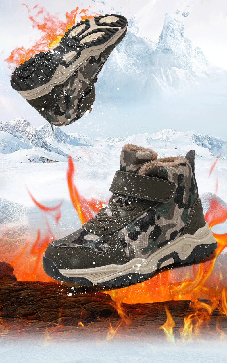 Children Snow Boots Winter Warm Boots Kids Shoes Girls And Boys Camouflage Shoes Non-Slip Rubber Sole Outdoor Hiking Boots