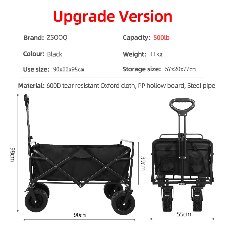 Collapsible Folding Utility Beach Cart Wagon Heavy Duty Large Capacity Fold Wagon Ourdoor Trolley Portable Garden Camping Cart