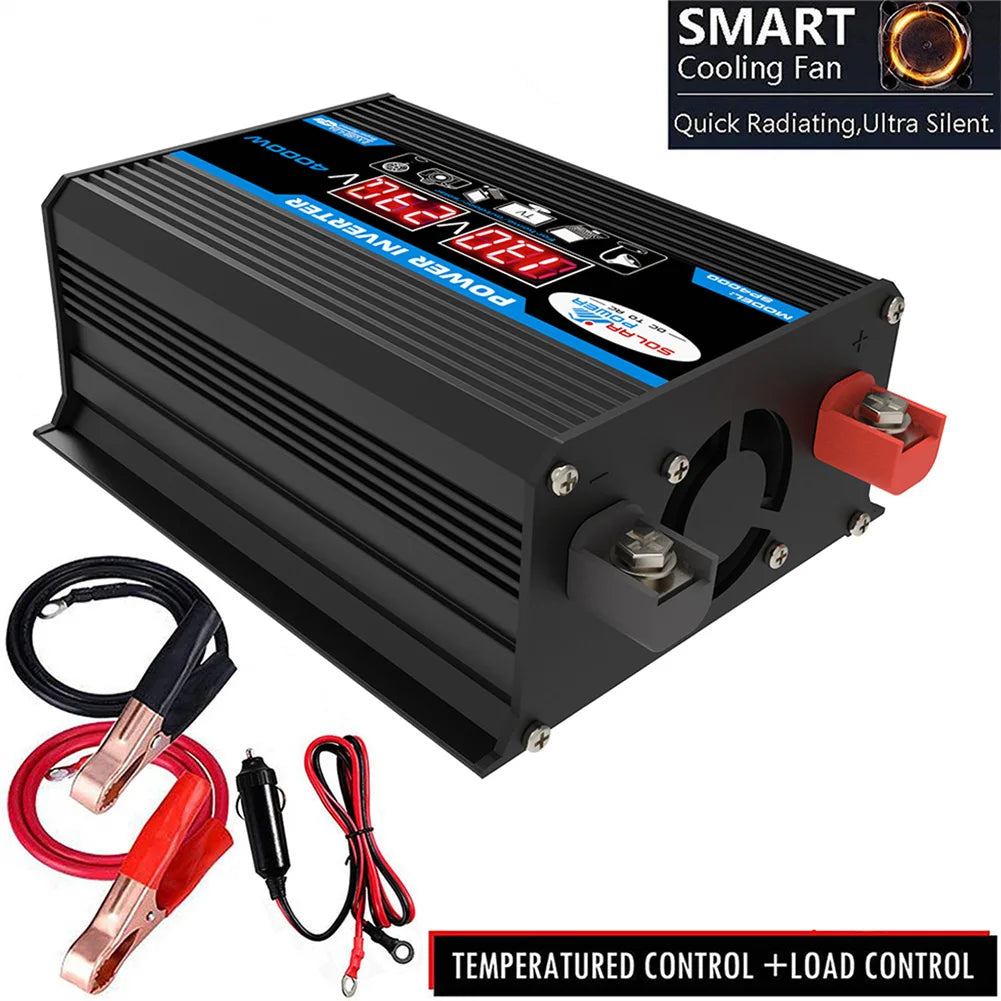 4000W Car Power Inverter DC 12V to AC 220V/110V Dual LCD Digital Display Voltage Transformer Car Charger Converter Adapter