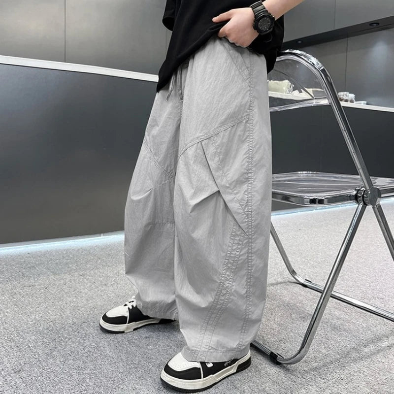 Summer Boys Pants High Street Ice Like Fabric Trousers Grey Thin Sports Pants Casual Children's Clothing New Kids Sweatpants