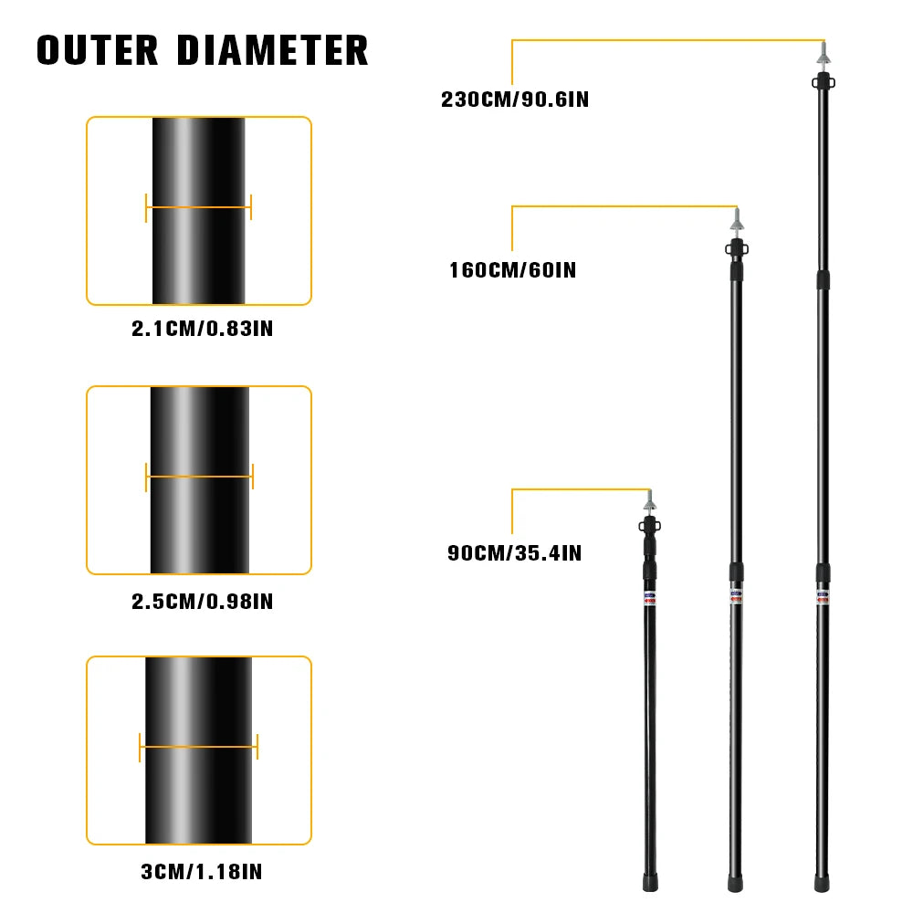 2.3M Adjustable Tent Support Rod Beach Shelter Tarp Awning Pole Aluminum Alloy Tent Pole Accessories For Camping Tent