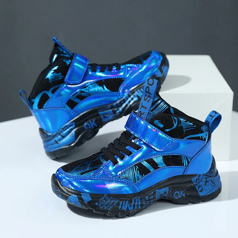 Brand Kids Running Shoes Boys Non-slip Waterproof Casual Shoes Glossy Leather Sneakers Fashion Teenager Trekking Sport Shoes