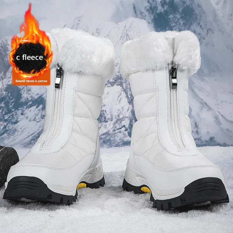 2025 Winter Hiking Shoes Women Boots Handmade High-top Plush Snow Shoes Outdoor Non-slip Hiking Plush Keep Warm Boots