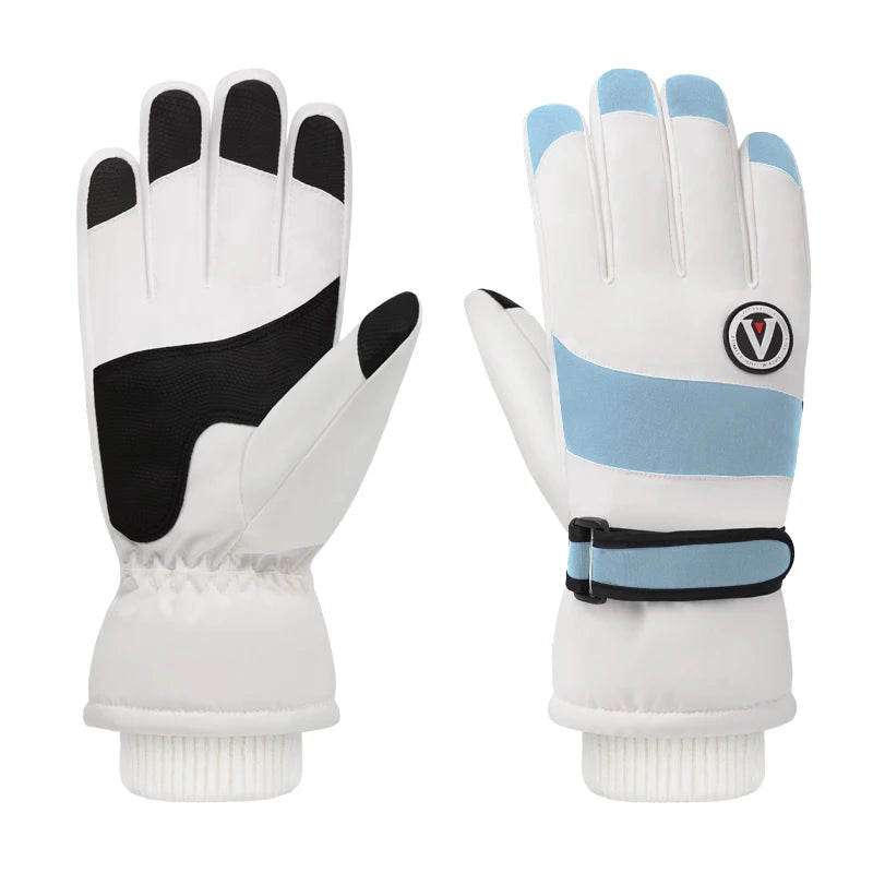 Minimalist Winter Warmth Thickened Fingerless Gloves Unisex Waterproof Fabric Fleece-Lined Ski Gloves Outdoor Sports Gloves