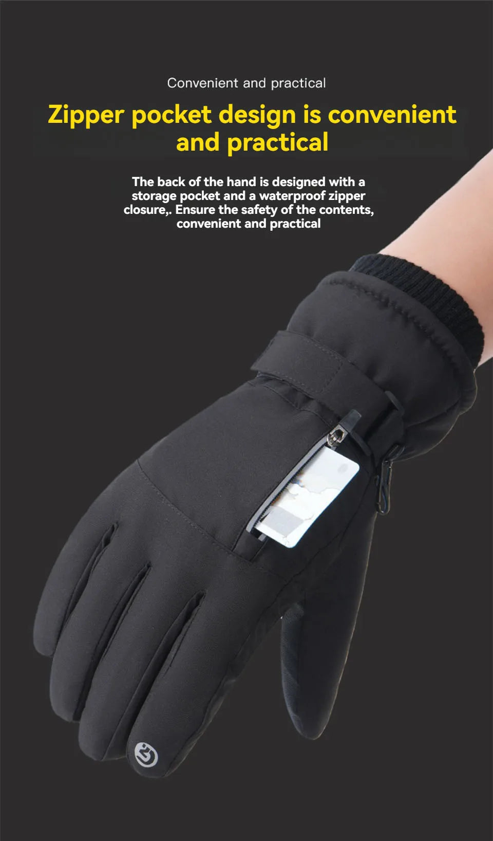 GOBYGO 1Pair Winter Ski Gloves Thickened Cold Non-slip Waterproof Touch Screen Gloves Extended Wrist Riding Ski Gloves Men Women