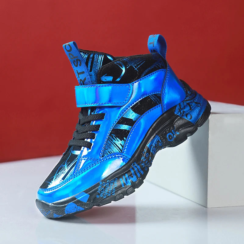 Brand Kids Running Shoes Boys Non-slip Waterproof Casual Shoes Glossy Leather Sneakers Fashion Teenager Trekking Sport Shoes