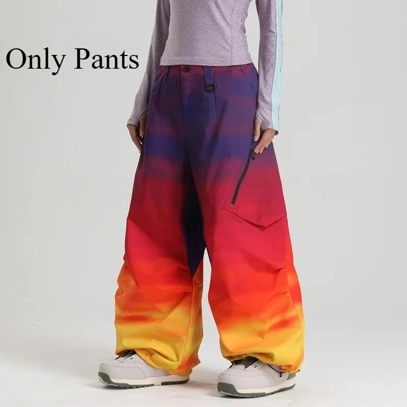 Women Waterproof Ski Pant Windproof Men Warm Snowboarding Trousers Outdoor Winter Sports Breathable Solid Baggy Skiing Strides